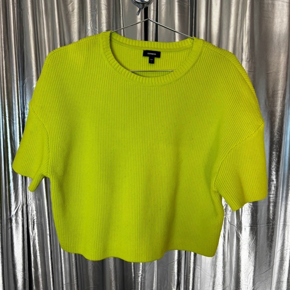 Express Neon Lime Green Short Sleeve Ribbed Sweater